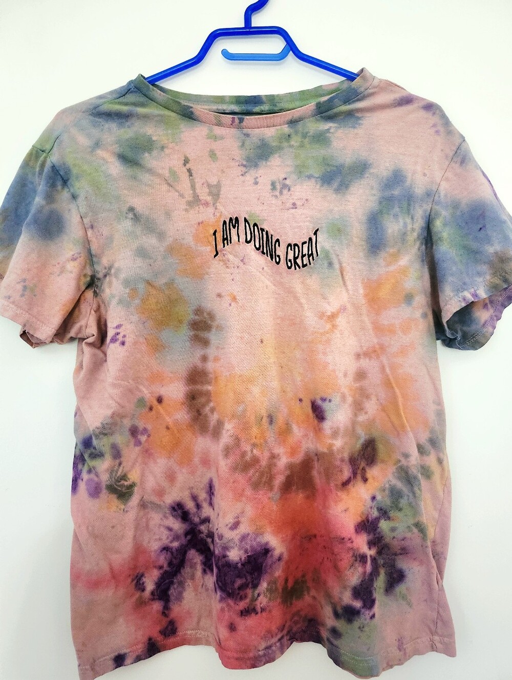 “I’m Doing Great” Graphic Tee – Hand Dyed, Tie Dye – Size Small, Urban Heritage